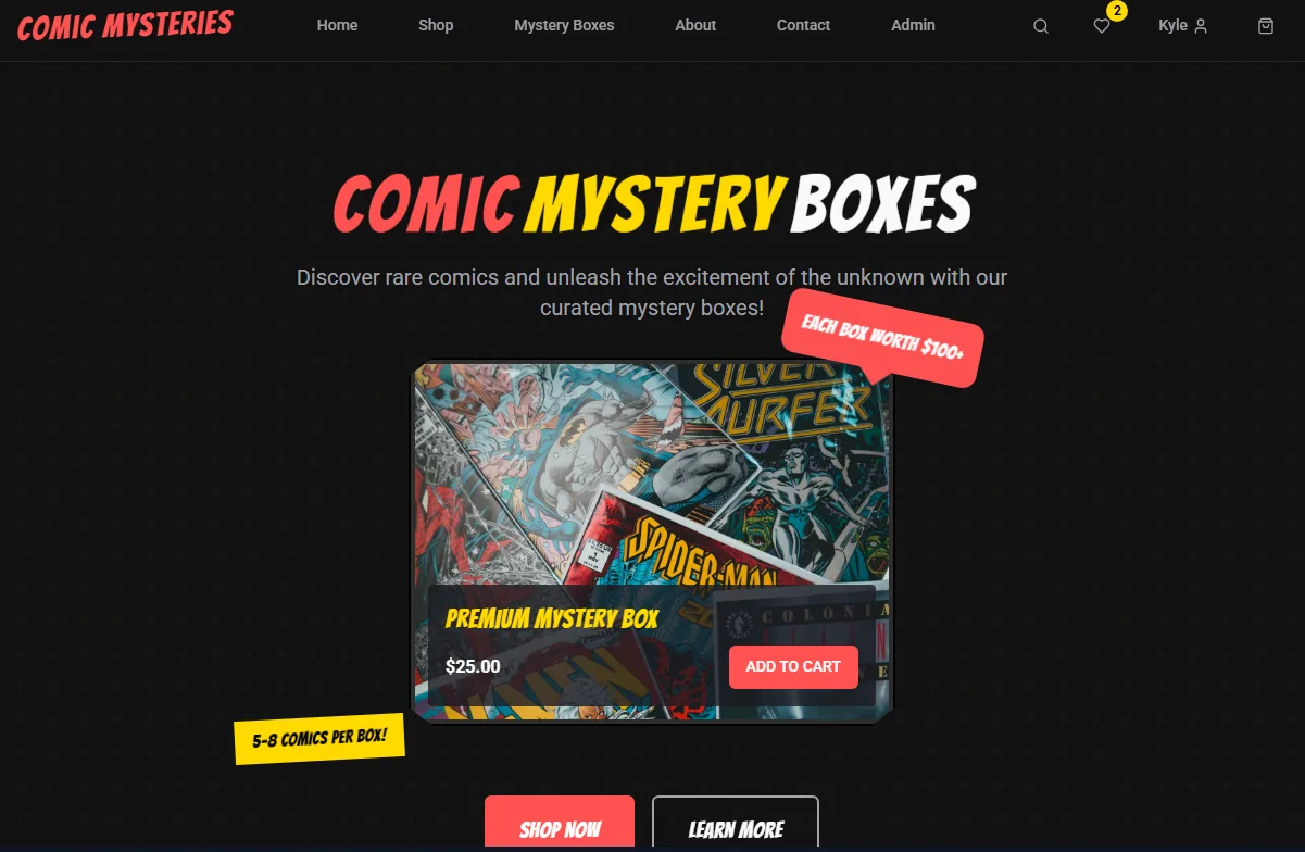 Comic Mystery Boxes e-commerce store