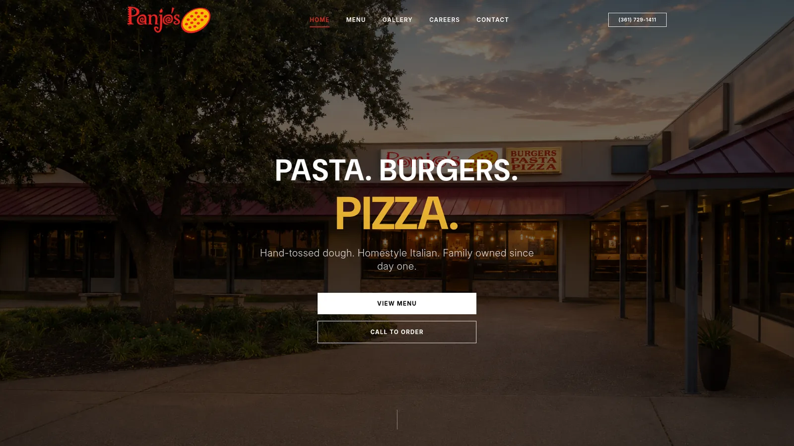 Panjo's Pizza restaurant website